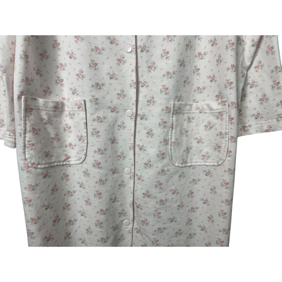 Miss Elaines Women's Pale Pink Floral Flannel Snap Front House Coat Robe  Size M - Picture 3 of 7